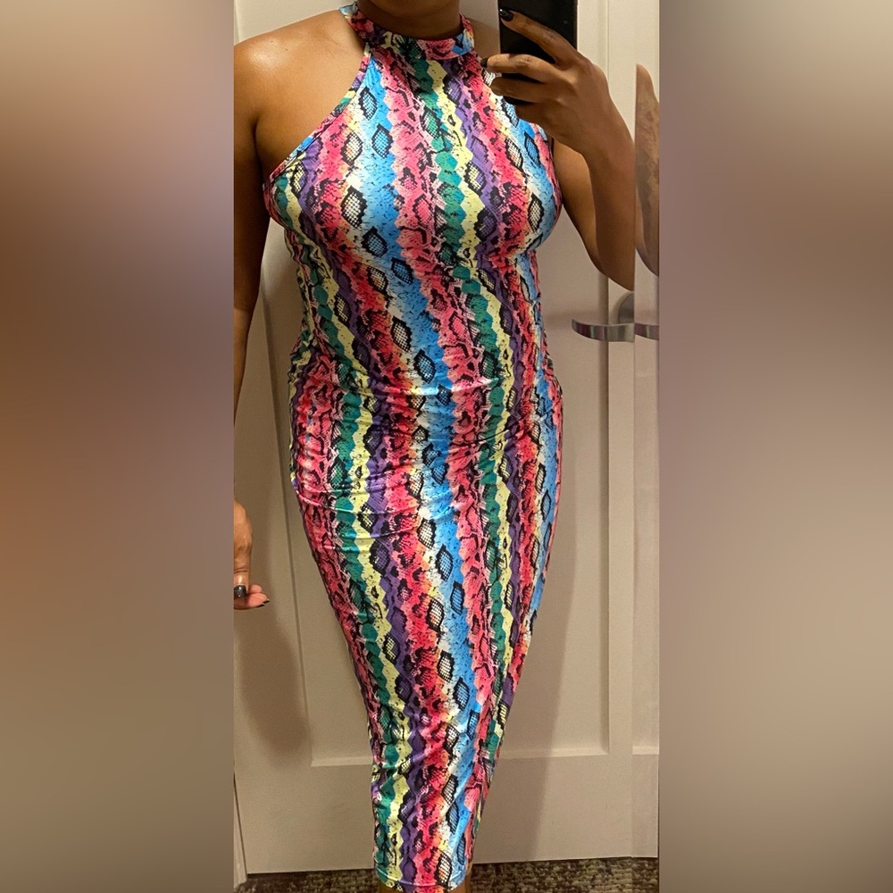 Colorful Snake Print Bodycon Dress
